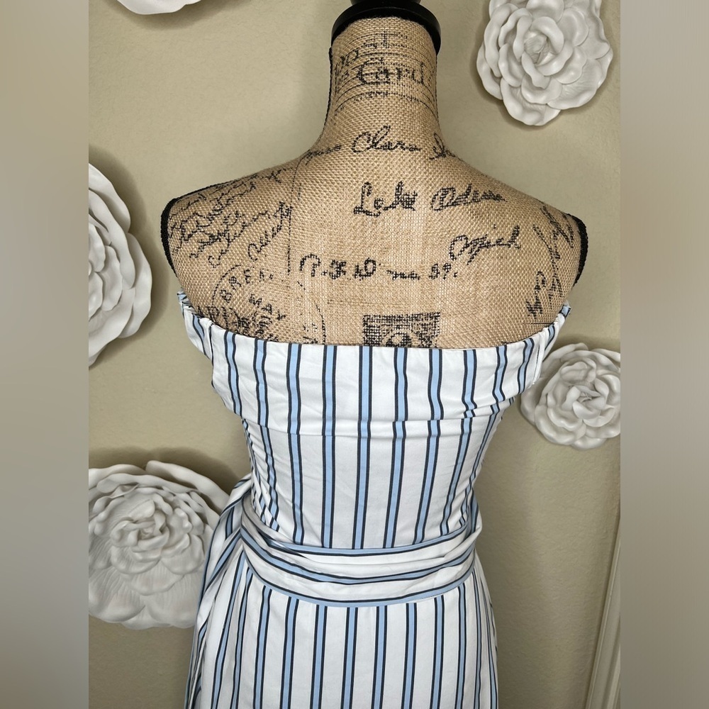 Draper James Off the Shoulder White & Blue Multi Striped Dress Size 0 - Picture 9 of 16